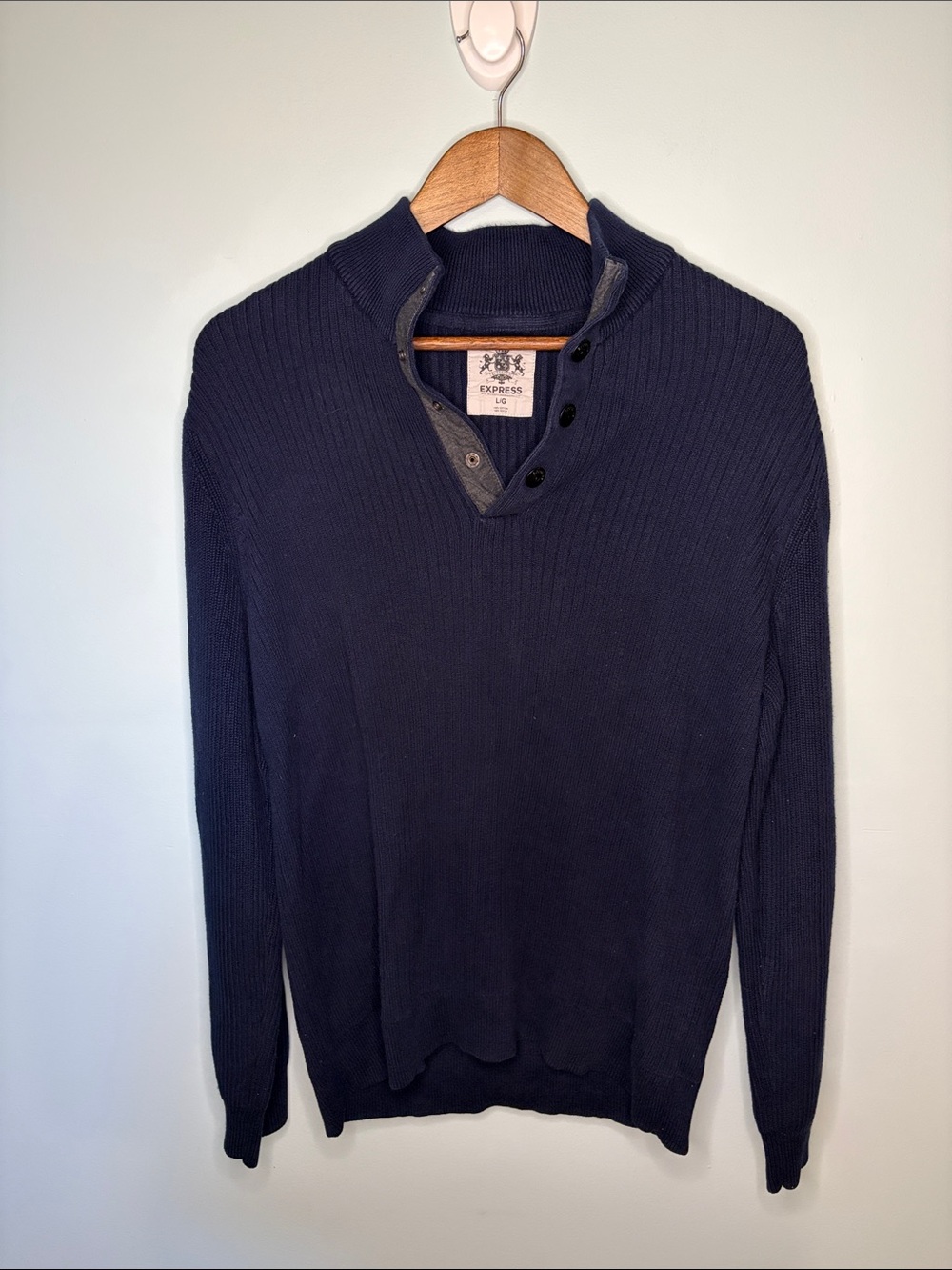 Express Men’s Ribbed Mock Neck Quarter Snap 100% Cotton Sweater.
